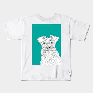 Schnauzer Dog Portrait ( teal background ) Kids T-Shirt